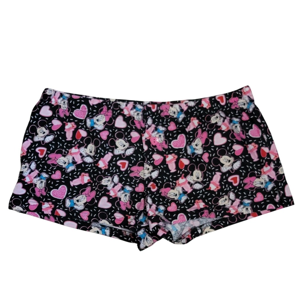 Disney Minnie Mickey Mouse Pajama Shorts Womens M Black Ice Cream Sundae PJs - Picture 2 of 5